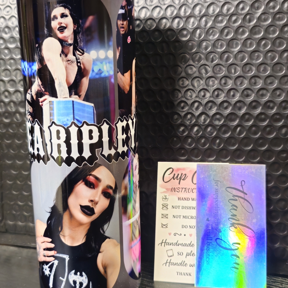 Wrestling Themed Party Tumbler - Black and White Rhea Ripley